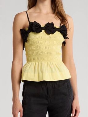 Damson Madder Butter Yellow Bow Smocked Peplum Cami Top US 12 *New, No Tags*
